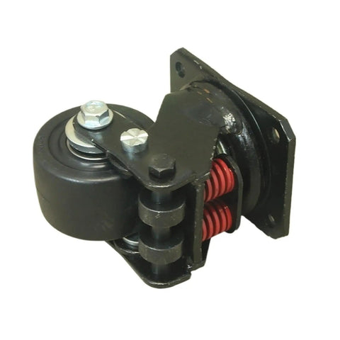 Heavy Duty 3 Inch Silent Damping Universal Caster Wheels Featuring Spring Shock Absorption And Polyurethane Tread For Warehouse Gates close-up view showing spring mechanism and heavy-duty design.