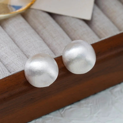 Matte Brushed Silver Half Ball Stud Earrings For Women Minimalist Dome Design With Hypoallergenic Silver Plated Metal Go To Everyday Wear Gift Ready Jewelry, pair close-up
