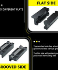 Four Inch Magnetic Vise Jaw Pads Made From Boss Level Billet Aluminum With A Slick Anodized Coating Reversible Drop In Design showing flat and grooved sides.