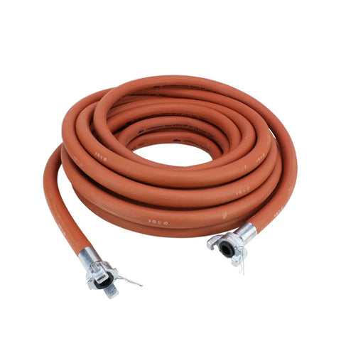 Jackhammer Rubber Air Hose 50 Ft Long Three Quarter Inch Crimped Universal Chicago Coupling Red Made In USA Heavy Duty
