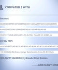 Compatibility chart for High Performance Bike Brake Mineral Oil Fluid 120ml 4oz, showing Shimano and Tektro models.