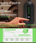Ultimate Plug And Go Portable EV Charger With Level 1 And 2 Settings showing delay charging feature for savings.