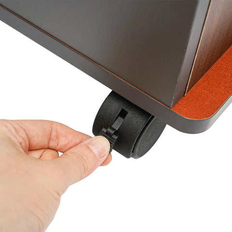 Close-up of smooth glide casters on the Slick Locking Vertical File Cabinet With Smooth Glide Casters And Ample Under Desk Storage Space.