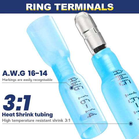 DIY Friendly Heat Shrink Bullet Connectors Kit 220PCS AWG22 10 Male And Female Terminals Blue Red Yellow detail