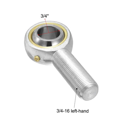 Rod End Bearing 3/4 Inch Bore With 3/4-16 Left Hand Thread Pre Lubricated Spherical Ball Joint Built For Tough Jobs, 45 Steel Body And Hardened Bearing Steel Ball, 29 kN Static And Dynamic Load Capacity, 3/4 in bore and left-hand thread