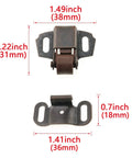 Slick Spring Loaded Roller Cabinet Latch, Beefy Copper Vintage Furniture Catch, sizes 1.49x1.22 inch and 1.41x0.7 inch fittings.