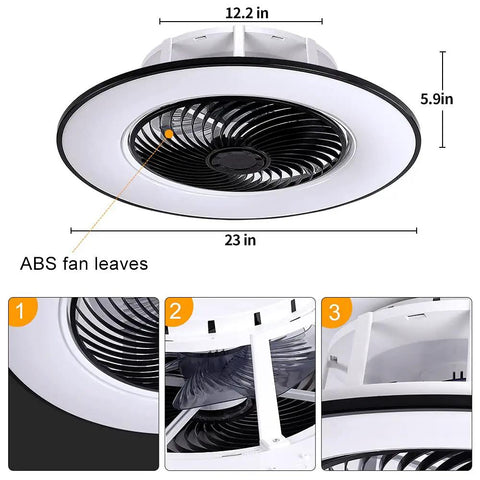 Low Profile Ceiling Fan With Lights Semi Flush Mount Invisible Acrylic Blades Cool Modern Enclosed Design 23 Inch