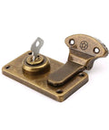 Old School Bronze Tone Leather Suitcase Buckle Box Kit With Vintage Toggle Hasp And Latch For Chests Trunks Wooden Boxes And Trinket Boxes Heavy Duty Hardware For Antique Look showing latch and key detail