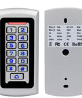 Front and back view of the Waterproof Standalone Access Control Keypad With Metal RFID Card Reader For Door And Gate Entry 2000 User Capacity