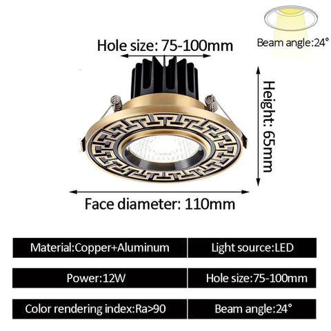 XYIANG 9-Pack Recessed Lighting Housing Trim Kits, brass LED downlight with 24° beam angle and 110mm face diameter.