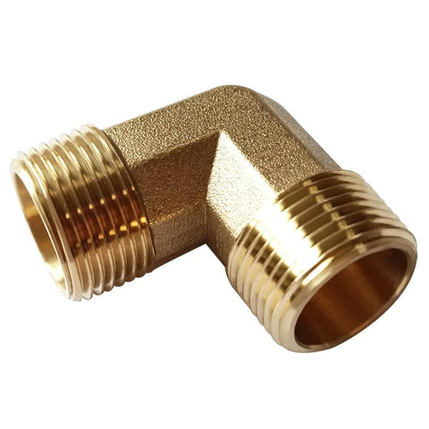 Brass 90-degree elbow pipe fitting, 3/4 in NPT male x 3/4 in NPT male, for water/oil/gas