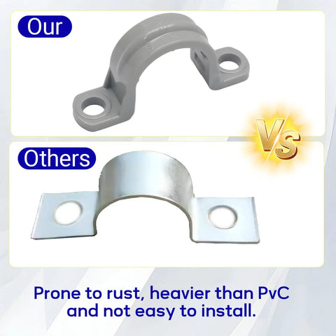 Comparison of Heavy Duty Pvc Conduit Clamps For Half Inch Pipe - Pack Of 12 Rust Proof, durable PVC vs. standard metal clamp.  
