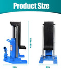 Solid As Rock Heavy Duty Hydraulic Toe Jack dimensions shown, 11.4in x 8.2in base, 12in-18in lift height, heat treated steel design.