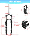 Beefy 100mm Travel Mountain Bike Front Fork For 26, 27.5, And 29 Inch Wheels With measurements and 9mm Quick Release