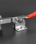 Heavy Duty Horizontal Adjustable Toggle Clamp Crafted From Premium 304 Stainless Steel with red lever for woodworking projects.