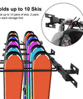 Heavy Duty Garage Ski Storage Rack Wall Mount Holds Up To 10 Pairs Of Skis And Snowboards, 200 Lb Capacity, shown with skis