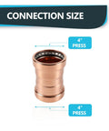 5 Pack 4 Inch Press Fit Copper Xl Coupling With Stop Dead Straight Fit Leak Proof Plumbing Parts For Copper Pipe Built Heavy Duty Corrosion Resistant No Sweat Install Locks Down Tight Reliable, showing 4 inch size.