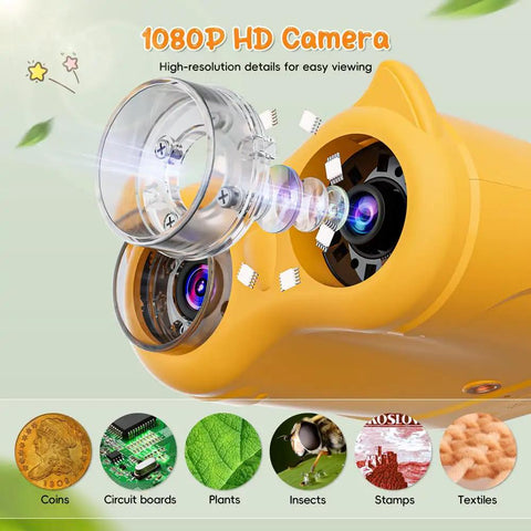 Cool 2-In-1 Kids Microscope And Telescope With 1000X Digital Zoom, HD Portable Science Toy For Ages 4-12, Learn Plants Insects And Birds, Educational Birthday Gift, Yellow, 1080P HD camera view