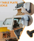 Durable Rv Table Lock And Buckle Kit With Rotary Latch For Folding Camper Van Cabinets, close-up of buckles and mounting hardware.