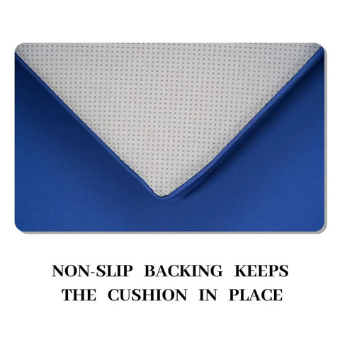 Close-up of non-slip backing navy cushion from 3 Pack Outdoor Patio Replacement Cushions For 4 Piece Wicker Rattan Set