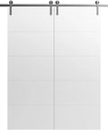 Double Barn Door Set 84 By 96 Inches With 14 Foot Brushed Nickel Rail Kit Heavy Duty Interior Sliding Doors Includes Hangers Floor Guide Anti Jump Pins And All Hardware For Easy Installation, front view