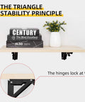 Folding Shelf Brackets 16 Inch Heavy Duty Black 6 Pack Wall Mounted Foldable Shelf Bracket Set shown under a wooden shelf with books