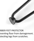 Close-up of a rubber floor protector on 28 Inch Satin Black Hairpin Table Legs Set Of 4 0.5 Inch Diameter for DIY furniture.