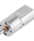 DC 12V reversible high-reduction motor, metal housing, 20mm diameter, front view with protruding shaft