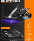 McLaren Licensed 48V Electric Go Kart for Teens 14 Plus with Handbrake, 3 Speed Transmission, adjustable seat dimensions.