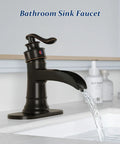 Oil Rubbed Bronze Bathroom Sink Faucet 1 Hole Single Handle Waterfall Faucet No Fuss With Pop Up Drain And Hoses Lead Free Vanity Faucet
