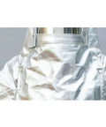 Badass Heavy Duty Heat Resistant Coveralls Featuring Aluminum Foil Thermal Radiation Protection Built For Extreme 1200 Degree Fireproof Flame Retardant Firefighter Jumpsuit front view highlighting reflective silver finish