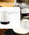 Portable 500ml Turkish Style Coffee Pot Water Kettle with 600W fast heating, sturdy PP, long handle, in use by espresso machine.