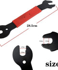 Double Sided Bicycle Pedal Wrench Set 15mm 16mm 17mm For Quick Pedal Removal Pro Grade Bike Wrench For Home Mechanics Comfortable Grip Durable Steel Tool For Easy Cycling Maintenance, showing detailed view with red grip.