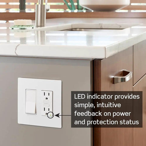 GFCI Outlet 15 Amp With Self Test, Tamper-Resistant, LED Indicator Light installed in kitchen, NEC Compliant, GFTR1-W White