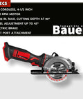 Built Different Heavy Hitter 20 Volt Cordless 4.5 Inch Circular Saw Tool Only with 5000 RPM motor and bevel adjustment.