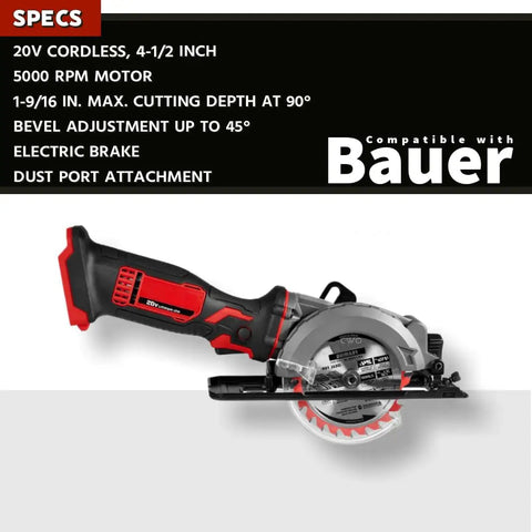 Built Different Heavy Hitter 20 Volt Cordless 4.5 Inch Circular Saw Tool Only with 5000 RPM motor and bevel adjustment.