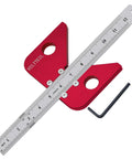 Solid As A Rock Aluminum Circle Center Finder With Forty Five Nine Zero Right Angle Square And Detachable Marking Ruler For Dead On Layouts And No Sweat Build Day Prep, red aluminum square with removable scale.