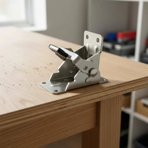 Folding Table Hinge and Bracket Kit Heavy Duty Steel Locking Support with Nickel Finish on Wooden Table for Easy Install