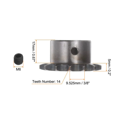 DIN ISO 06B Roller Chain Sprocket 14 Teeth Three Eighths Pitch 17mm Bore Heavy Duty A3 Carbon Steel side view