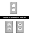 5 Pack Duplex Metal Wall Plates With Protective Film, 1 Gang Standard Size, Built To Last, Corrosion Resistant Stainless Steel Outlet And Switch Covers, Industrial Grade Brushed Silver Finish
