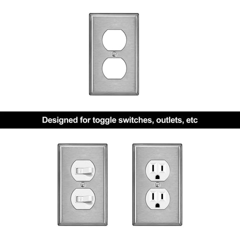 10 Pack Duplex Receptacle Metal Wall Plate With Protective Film For Easy Install 1 Gang Industrial Stainless Steel Outlet Cover