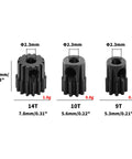 Beefed Up 48DP Metal Pinion Gear Set For One Eighteenth Scale RC Cars With Hardened Steel CNC Machined 14T 10T 9T And Two Point Three Millimeter Shaft