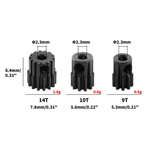 Beefed Up 48DP Metal Pinion Gear Set For One Eighteenth Scale RC Cars With Hardened Steel CNC Machined 14T 10T 9T And Two Point Three Millimeter Shaft
