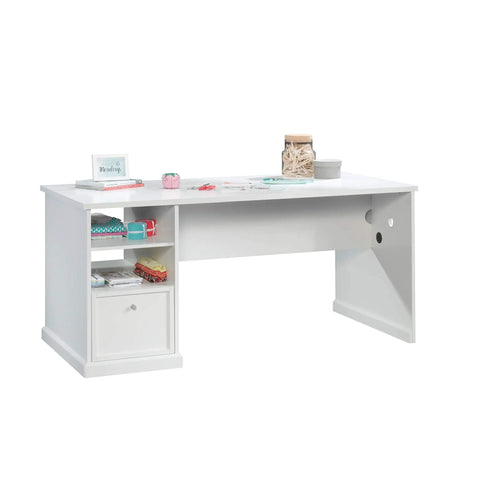 Game Changing Adjustable Sit Stand Computer Desk With Storage And Heavy Duty Home Office Craft Table Plus Vibe Ready Writing Desk For Modern Bedroom, white, spacious, with drawers and craft supplies.