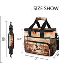 Insulated Lunch Bag With Shoulder Strap, Durable Cooler Tote for Picnics, Hiking, 15L capacity with desert print design and size dimensions