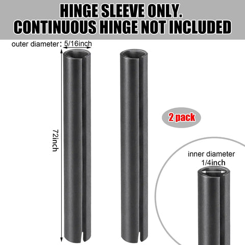Black Plastic Hinge Sleeves For Shower Doors 72 Inches Long Continuous Hinge Replacement Covers Fits Framed And Semi Frameless Bath Doors 2 Pack displayed with dimensions.