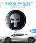 Legit Badass Skull Style Metal Wheel Center Hub Caps For Cars And Trucks, Scratch Resistant Self Adhesive Rim Covers, Heavy Duty Universal Black Upgrade For Your Ride close-up view of 2.24-inch skull design hub cap.