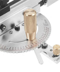 Heavy Duty Aluminum Miter Gauge With Extended Fence For Table Saw showing precision adjustment knob and measurement scale.