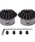 Two Pack Bevel Gear Set 20 Teeth 2 Module Tapered Pinion Gears for machinery and transmission with screws and wrench
