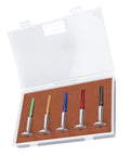 Five Piece Watch Lubricant Oiler Set With Fine Tip Oil Pin Pen For Delicate Gears in a white carrying case